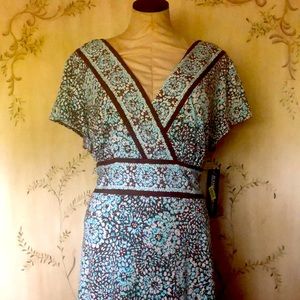 Teal and brown casual dress